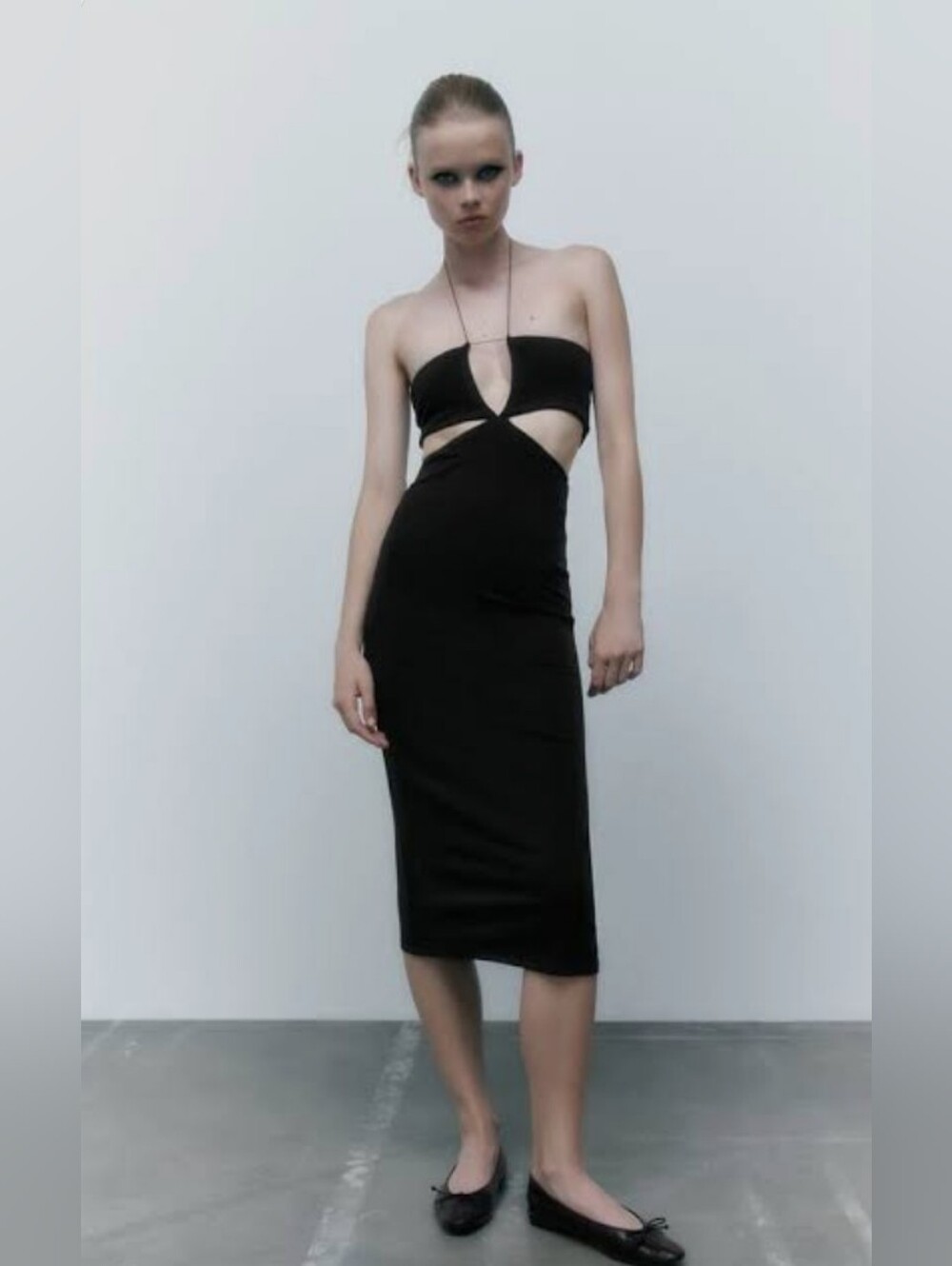 Zara Black Cutout Midi Dress, size L